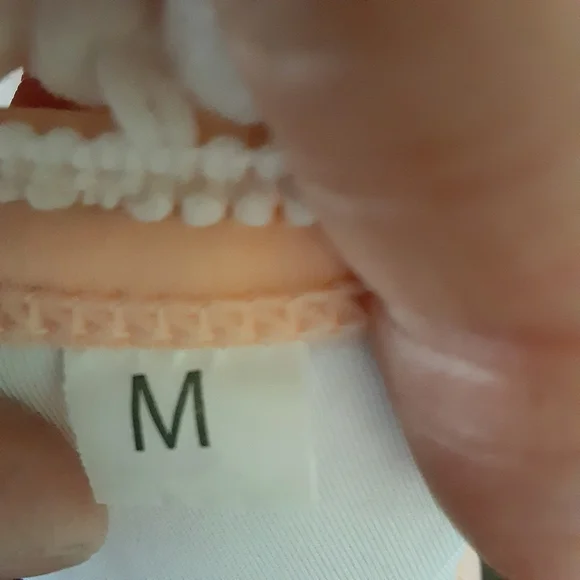 Peach Bikini Top with Mesh & White Pom Pom Tassels - Picture 8 of 8